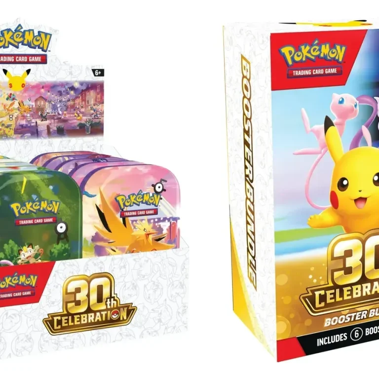 Mini Tins et bundle 6 boosters Pokémon 30 ans, visuels officiels de la gamme 30th Celebration